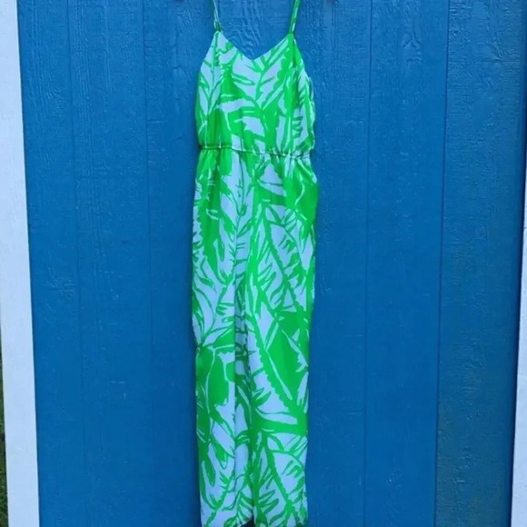 Lilly Pulitzer Boom Boom Jumpsuit Pants Outfit Green White Floral Leaf LP - Picture 4 of 7